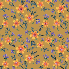 Gold Yellow Watercolor Floral Simple and Classy 2021 Color Trend Fabric and Wallpaper Kids and Woman Fashion