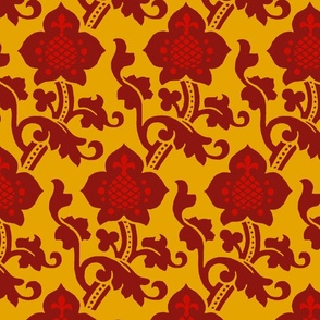 Medieval/Renaissance floral, red on gold