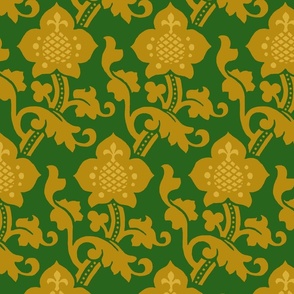 Medieval/Renaissance floral, gold on green