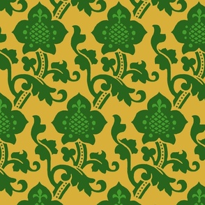 Medieval/Renaissance floral, green on gold