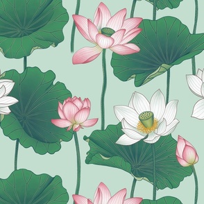 Lotus Flowers - Large - Light Green