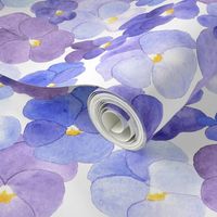 watercolor painted flowers, watercolor pansy flowers. Blue and violet pansies, vintage farmhouse M