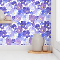 watercolor painted flowers, watercolor pansy flowers. Blue and violet pansies, vintage farmhouse M