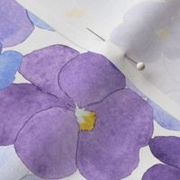 watercolor painted flowers, watercolor pansy flowers. Blue and violet pansies, vintage farmhouse M