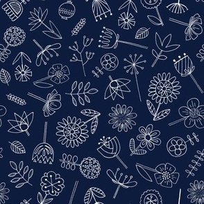 Hand Drawn Botanicals on Navy Blue