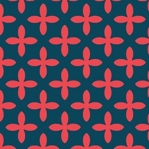 Retro Geometric Floral in Bright Red on Blue - Large