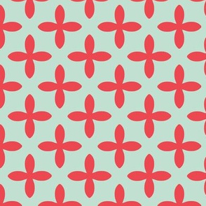 Retro Geometric Floral in Bright Red on Mint - Large