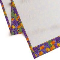 Orange Poppy Floral Wallpaper With Purple Lupine Flowers On Green