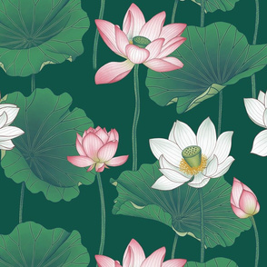 Lotus Flowers - Large - Dark Green