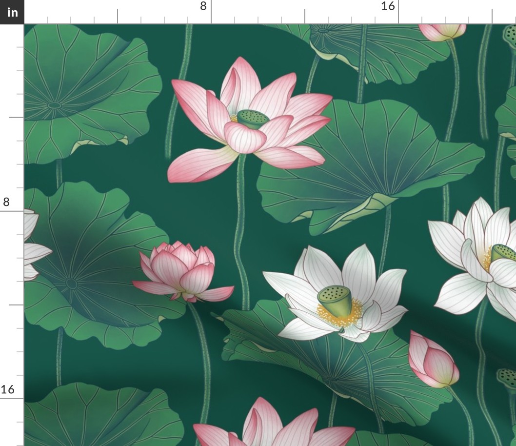 Lotus Flowers - Large - Dark Green