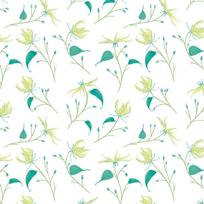 Green and White Watercolor Floral Simple and Classy 2021 Color Trend Fabric and Wallpaper Kids and Woman Fashion
