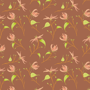 Terracotta Lilies Watercolor Floral Simple and Classy 2021 Color Trend Fabric and Wallpaper Kids and Woman Fashion