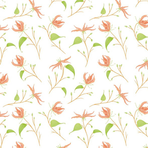 White and Orange Lilies Watercolor Floral Simple and Classy 2021 Color Trend Fabric and Wallpaper Kids and Woman Fashion