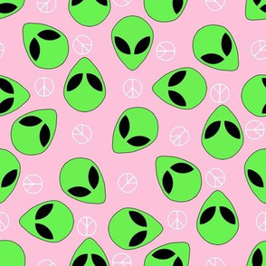 Aliens fabric - 90s nostalgia gen z fabric - Pink peace