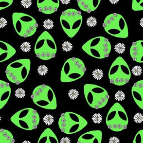 Aliens fabric - 90s nostalgia gen z fabric - Black daisy