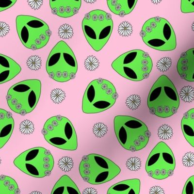 Aliens fabric - 90s nostalgia gen z fabric - Pink daisy 