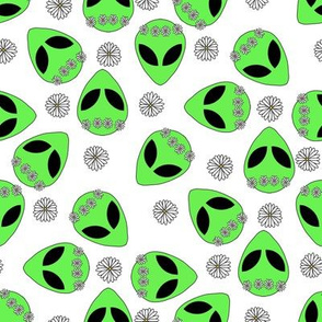 Aliens fabric - 90s nostalgia gen z fabric - Green white daisy