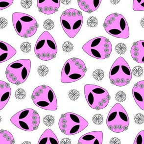Aliens fabric - 90s nostalgia gen z fabric - Purple white