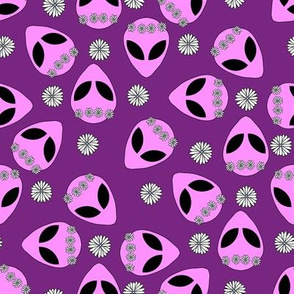 Aliens fabric - 90s nostalgia gen z fabric - purple daisies 