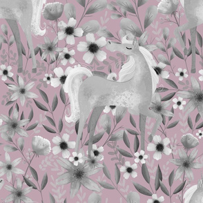 Rose Unicorn and Flowers 2021 Color Trend Fabric and Wallpaper Kids and Woman Fashion