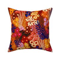 Blooming Wildflowers Autumn Florals Rusty Red Orange Blue