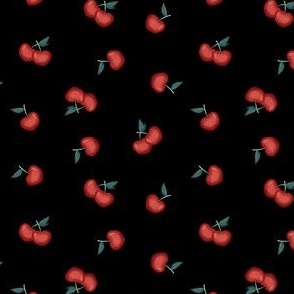 Simple Cherry Watercolor Black Trend Fabric and Wallpaper Kids and Woman Fashion