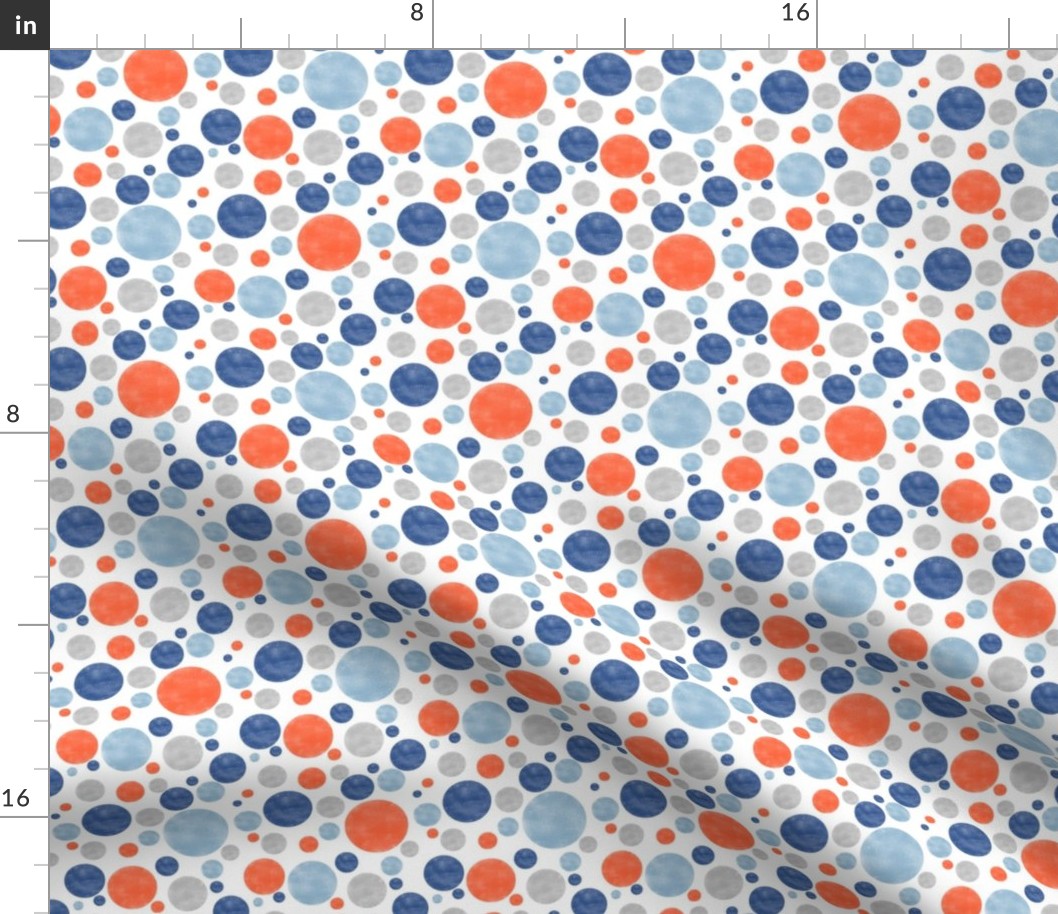 Going with The Flow Nautical Fish Polkadots in Blue and Orange - Medium Scale