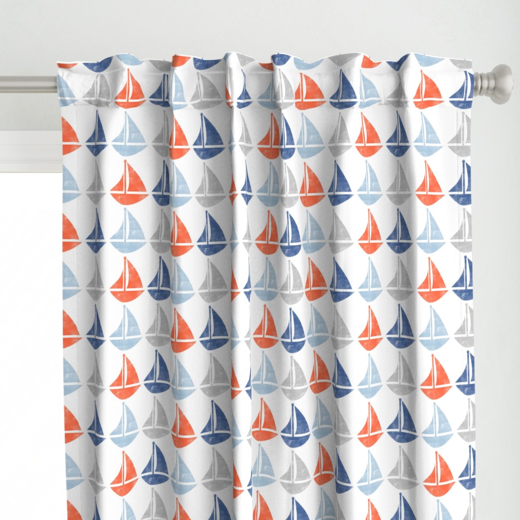 Going with The Flow Nautical Sailboats in Blue and Orange - Large Scale