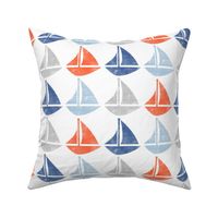 Going with The Flow Nautical Sailboats in Blue and Orange - Large Scale