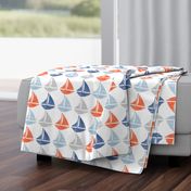 Going with The Flow Nautical Sailboats in Blue and Orange - Large Scale