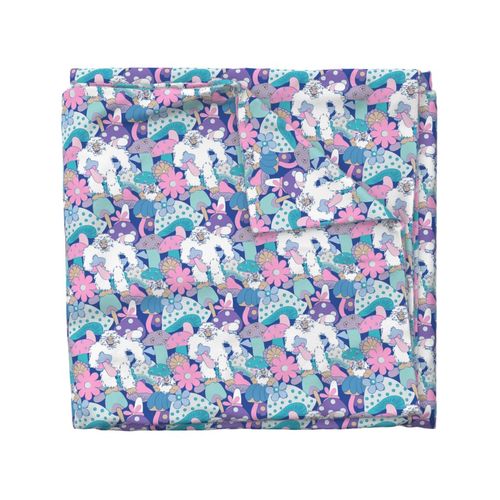 Shroomy Yeti 60's Floral in Blue + Lilac Pink