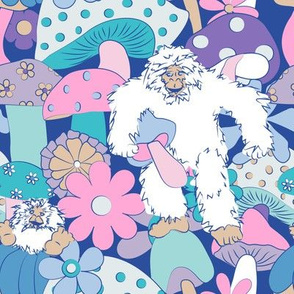 Shroomy Yeti 60's Floral in Blue + Lilac Pink