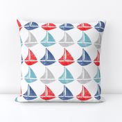 Going With the Flow Nautical Sailboats in Red and Blue - Large Scale