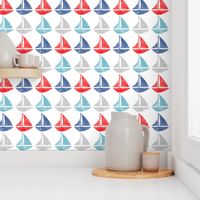 Going With the Flow Nautical Sailboats in Red and Blue - Large Scale