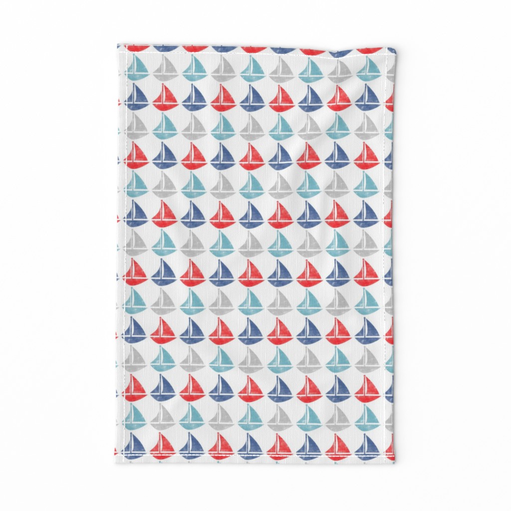 Going With the Flow Nautical Sailboats in Red and Blue - Medium Scale
