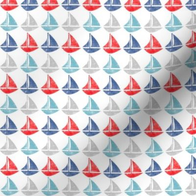 Going With the Flow Nautical Sailboats in Red and Blue - Small Scale