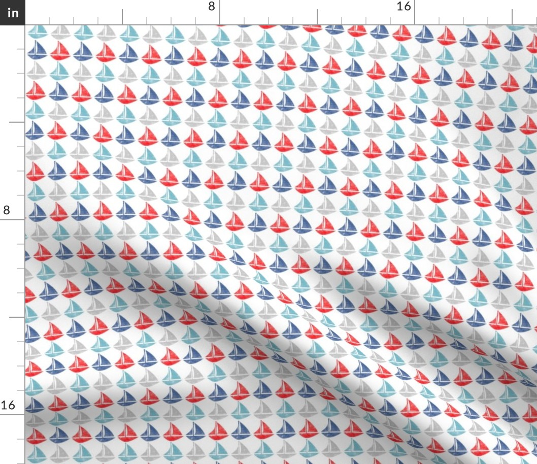 Going With the Flow Nautical Sailboats in Red and Blue - Small Scale