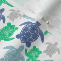 Going with the flow sea turtles in blue and green - medium scale