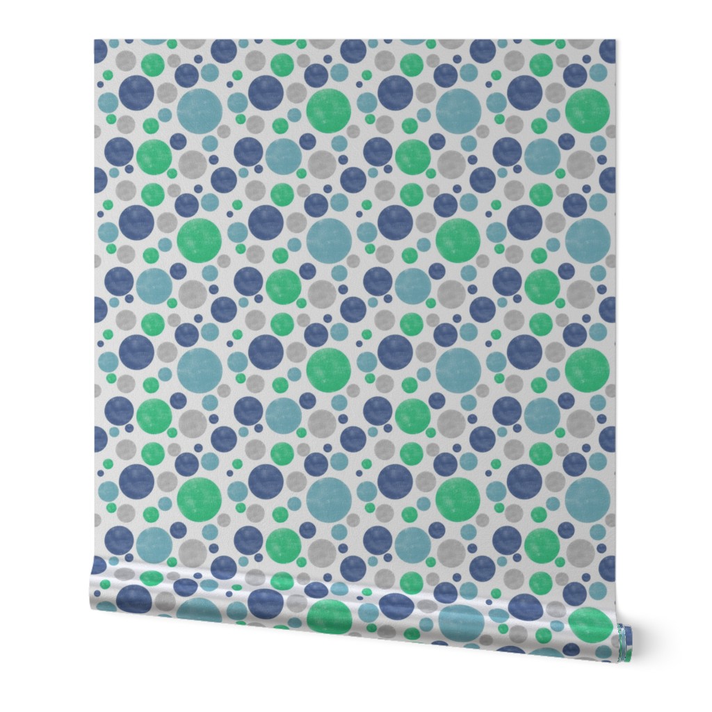 Going with The Flow Nautical Sea Turtle Polkadots in Blue and Green - Large Scale