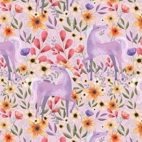 Lilac Rose Unicorn and Flowers 