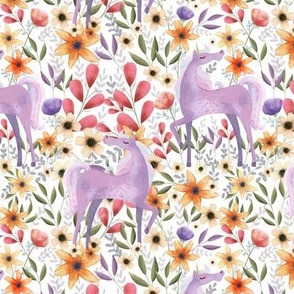 White and Colorful Unicorn and Flowers 2021 Color Trend Fabric and Wallpaper Kids and Woman Fashion