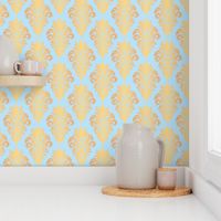 Light Blue and Gold Damask