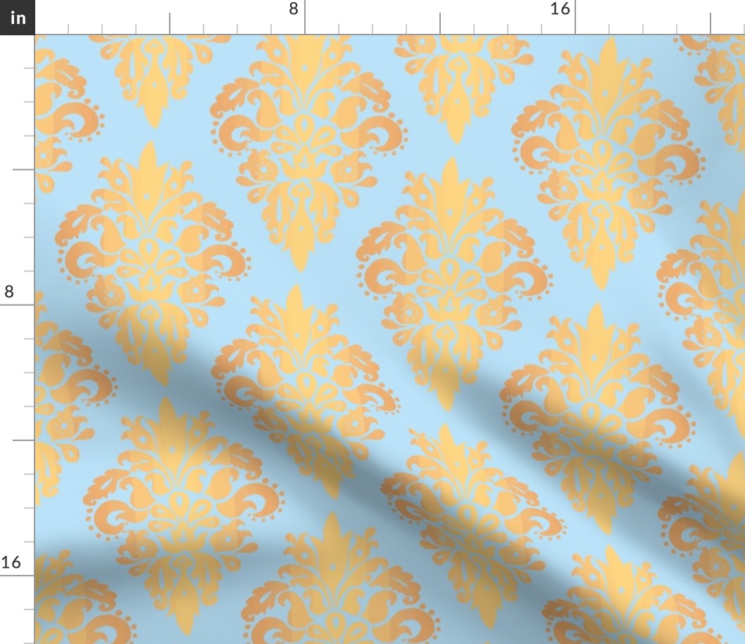 Light Blue and Gold Damask