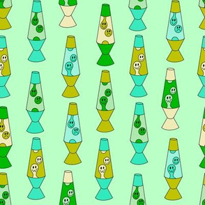 Smiley lava lamp fabric - 90s nostalgia retro lava lamp - Mint