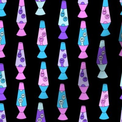 Smiley lava lamp fabric - 90s nostalgia retro lava lamp - Black