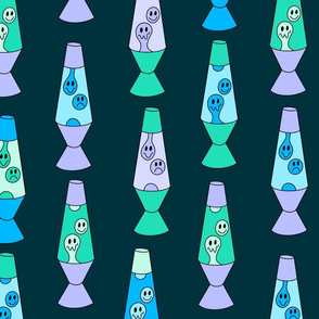 Smiley lava lamp fabric - 90s nostalgia retro lava lamp - Dark navy