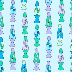 Smiley lava lamp fabric - 90s nostalgia retro lava lamp - Blue