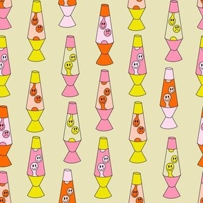 Smiley lava lamp fabric - 90s nostalgia retro lava lamp - Yellow