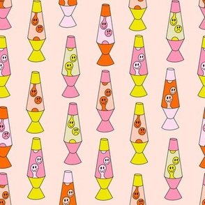 Smiley lava lamp fabric - 90s nostalgia retro lava lamp - pink