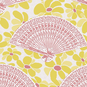 Pink Fan Pop Art Yellow Flower layered large wallpaper bedding print 